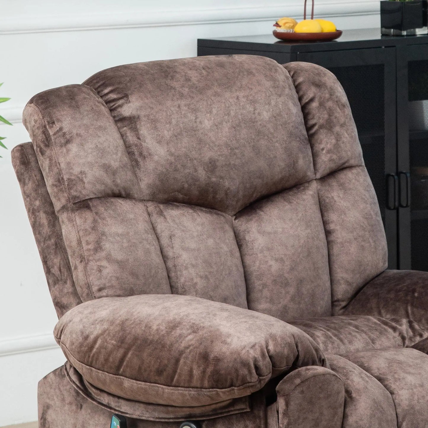 Electric Power Lift Recliner Chair with Massage and Heat, Velvet Fabric - Brown