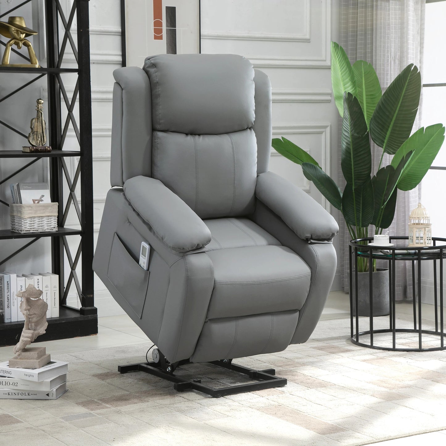 HOMCOM Electric Power Lift Recliner Chair Vibration Massage Reclining Chair with Remote Control and Side Pocket, Grey