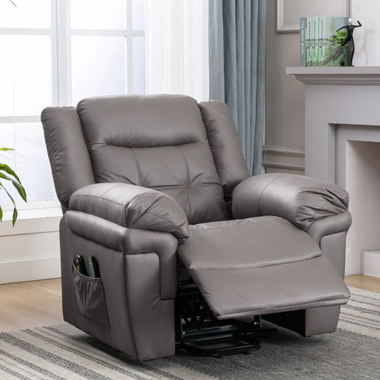 Electric Reclining Chair with Heating Massage Points, Overstuffed Armchair for Elderly, Tech Cloth Upholstery - Grey