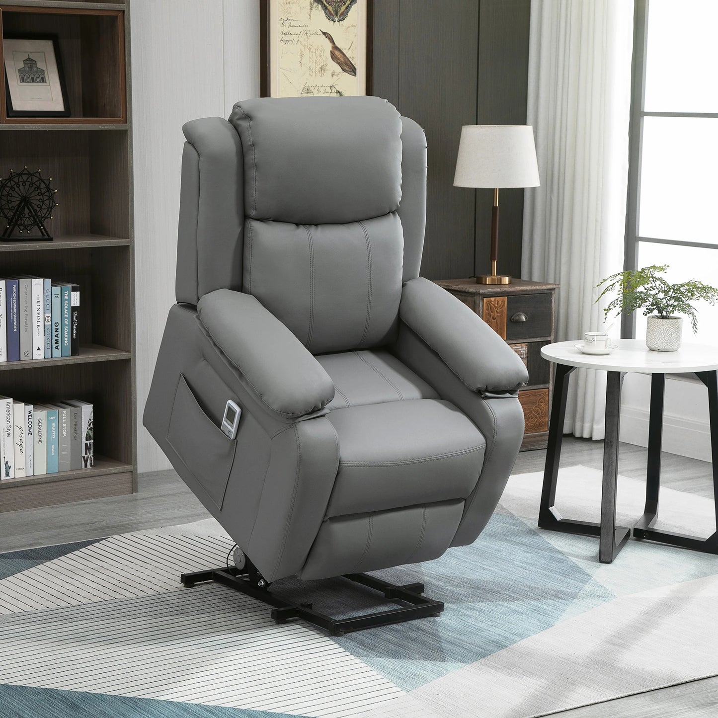 HOMCOM Electric Power Lift Recliner Chair Vibration Massage Reclining Chair with Remote Control and Side Pocket, Grey