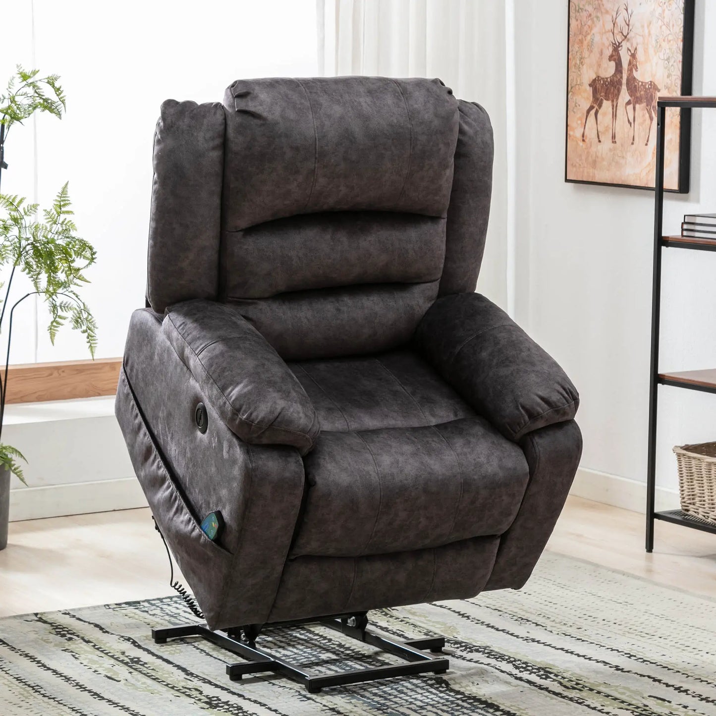 Electric Recliner Massage Chair with Heating and USB Ports, Side Pockets - Grey