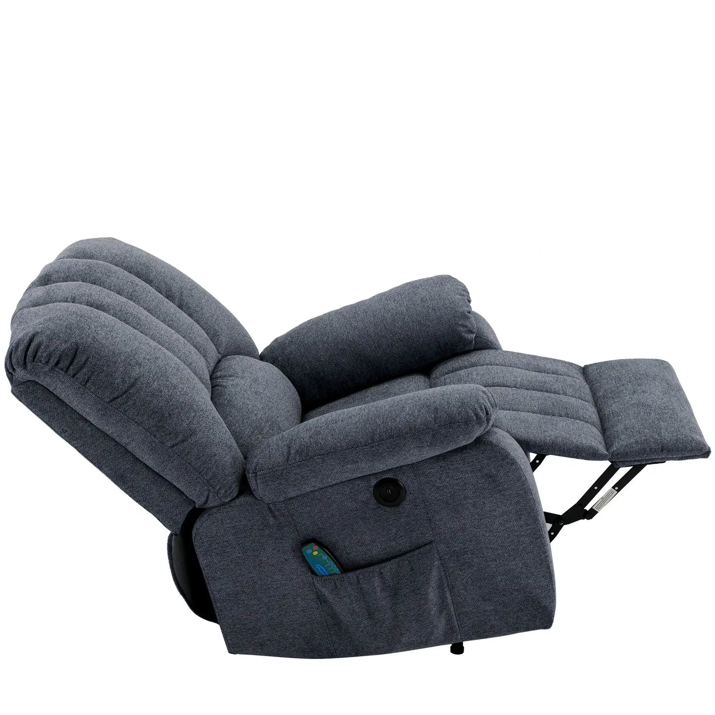 Electric Power Lift Recliner Chair with Massage and Heat, USB Ports, Side Pockets - Light Grey/Blue