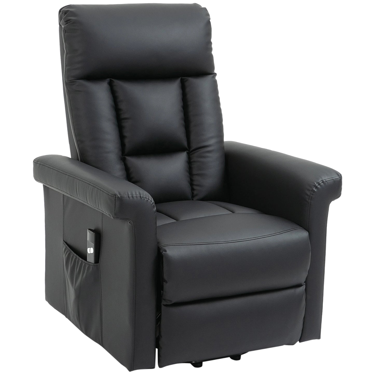 HOMCOM Power Lift Chair, PU Leather Recliner Sofa Chair for Elderly with Remote Control, Side Pocket, Black