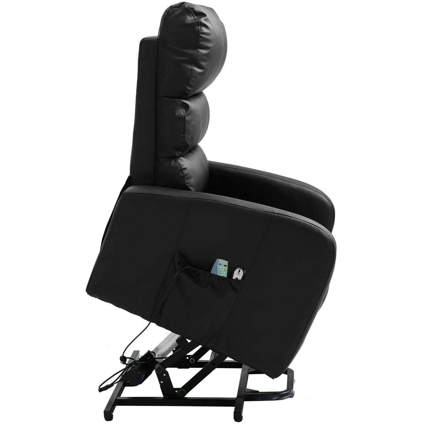 Power Lift Recliner Massage Chair with Heat & Vibration, Heavy Duty Safety Motion Mechanism, Side Pockets, Remote Control, Faux Leather - 73x91x109 cm, Black