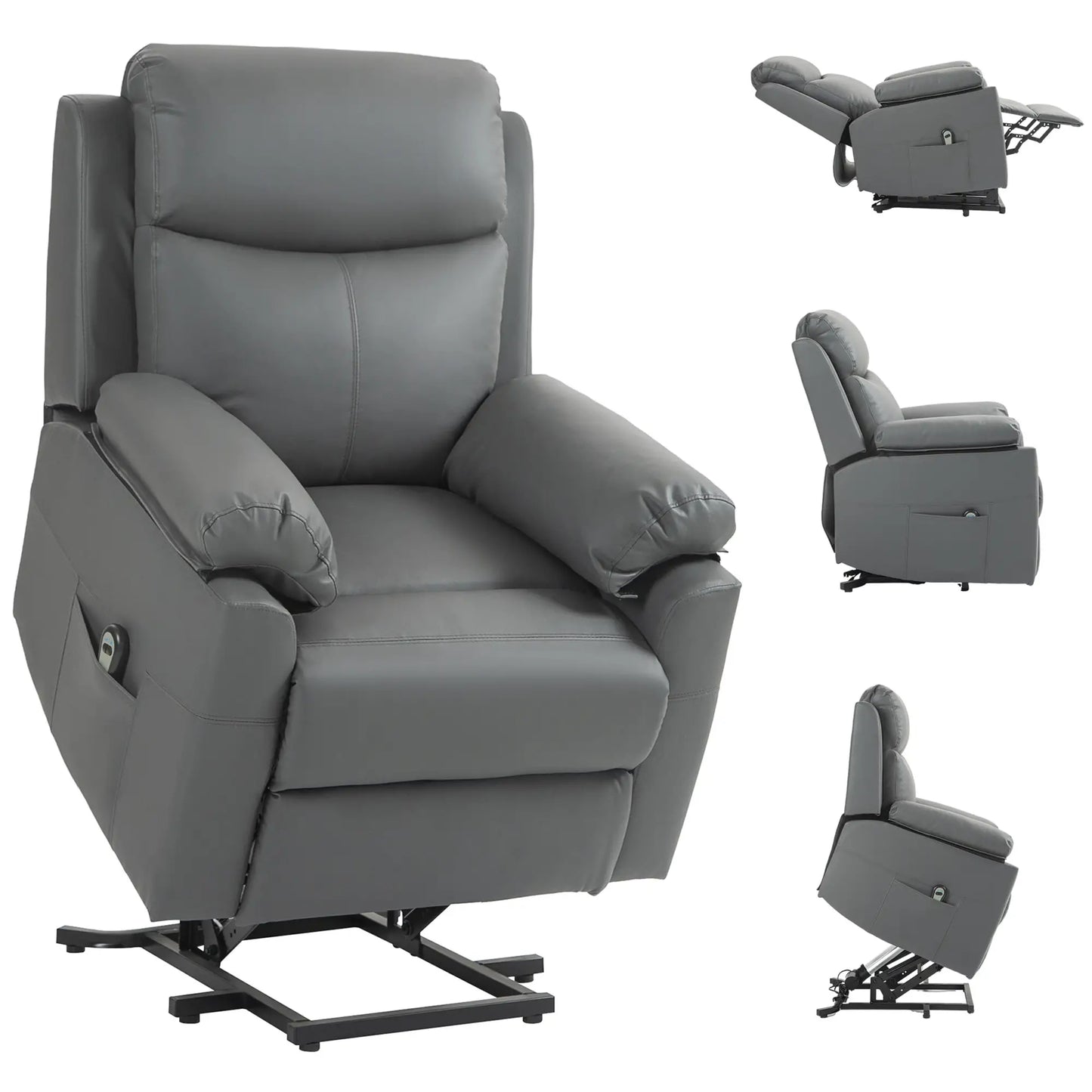 HOMCOM Faux Leather 70° Electric Riser Recliner Chair - Grey