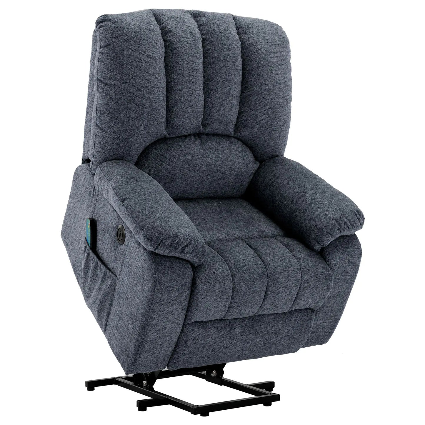 Electric Power Lift Recliner Chair with Massage and Heat, USB Ports, Side Pockets - Light Grey/Blue