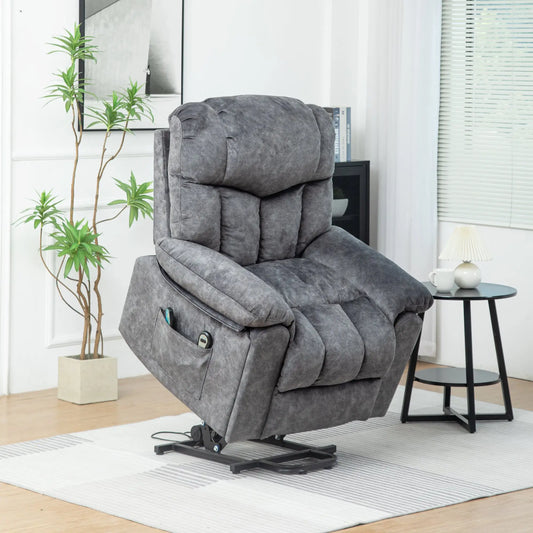 Electric Power Lift Recliner Chair with Heating Massage Points, Velvet Fabric - Grey