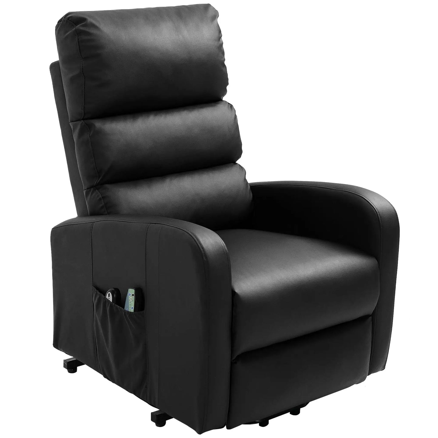 Power Lift Recliner Massage Chair with Heat & Vibration, Heavy Duty Safety Motion Mechanism, Side Pockets, Remote Control, Faux Leather - 73x91x109 cm, Black