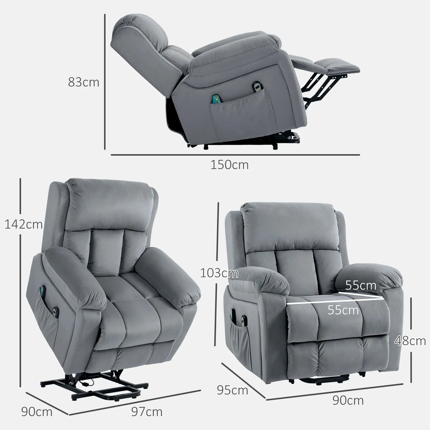 HOMCOM Eight Massage Point Electric Reclining Lift Chair, with Remote - Grey