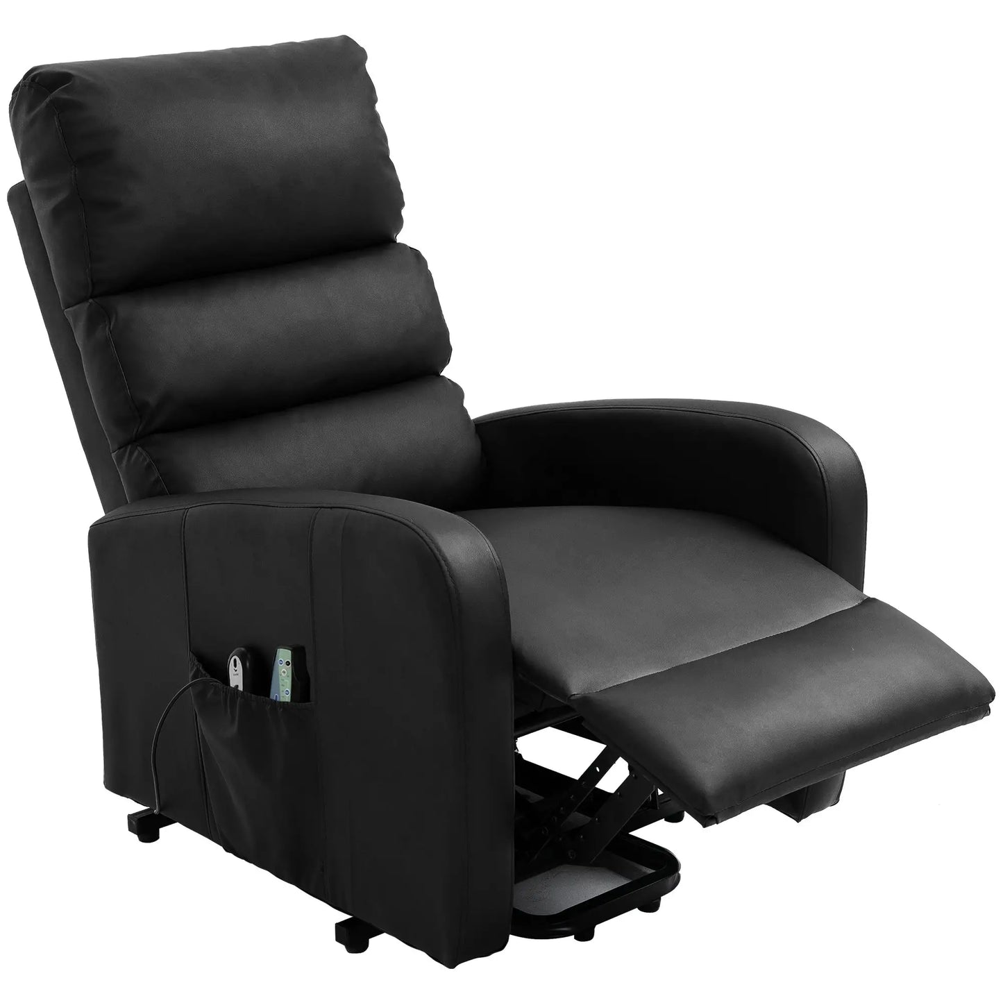 Power Lift Recliner Massage Chair with Heat & Vibration, Heavy Duty Safety Motion Mechanism, Side Pockets, Remote Control, Faux Leather - 73x91x109 cm, Black