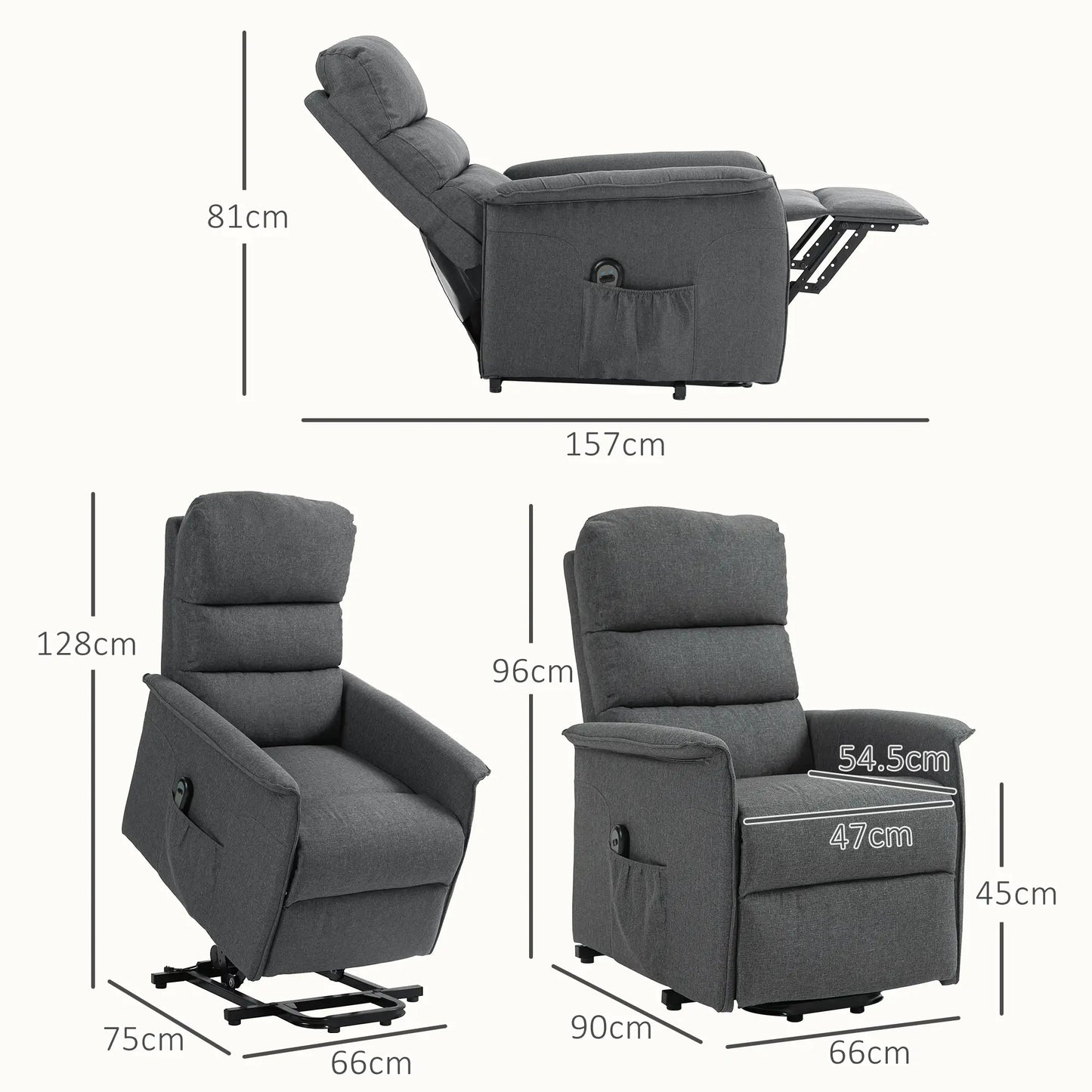 HOMCOM Electric Riser Recline Armchair, with Footrest - Dark Grey