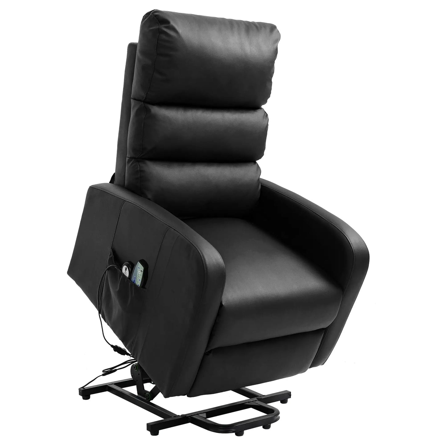 Power Lift Recliner Massage Chair with Heat & Vibration, Heavy Duty Safety Motion Mechanism, Side Pockets, Remote Control, Faux Leather - 73x91x109 cm, Black