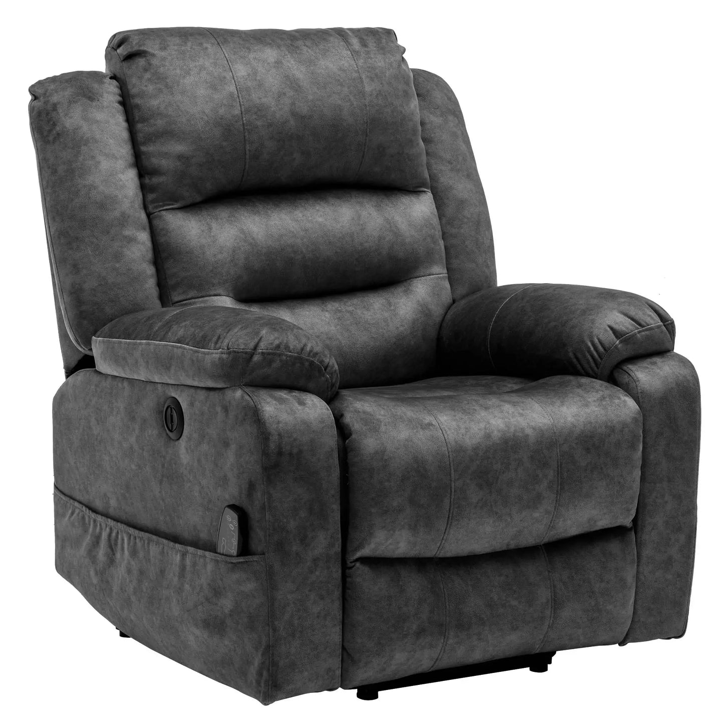 Electric Recliner Massage Chair with Heating and USB Ports, Side Pockets - Grey