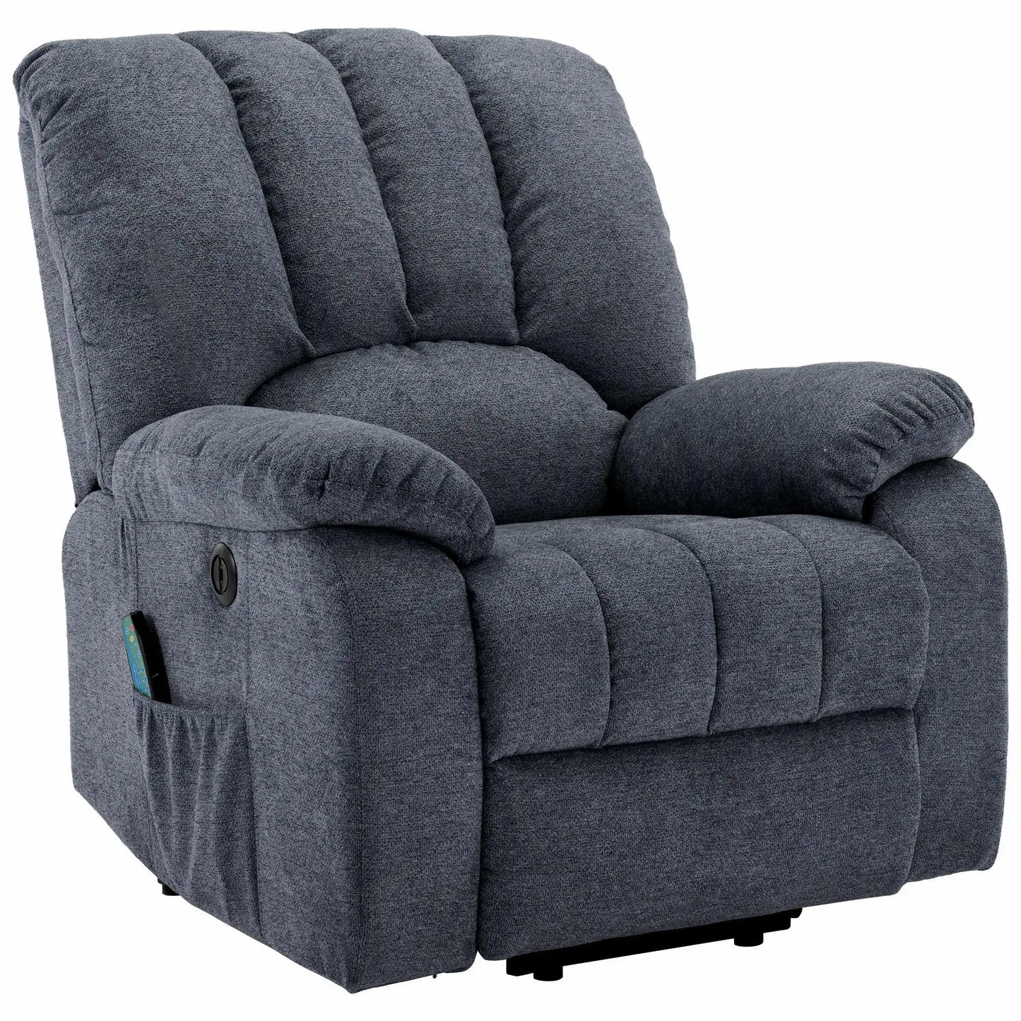 Electric Power Lift Recliner Chair with Massage and Heat, USB Ports, Side Pockets - Light Grey/Blue