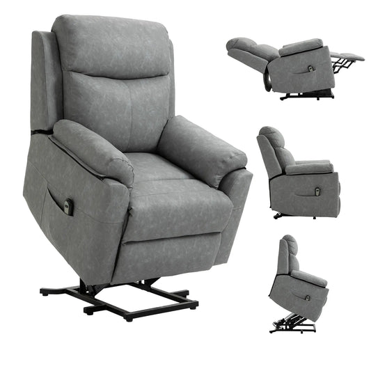 HOMCOM Faux Leather 70° Electric Riser Recliner Chair - Grey