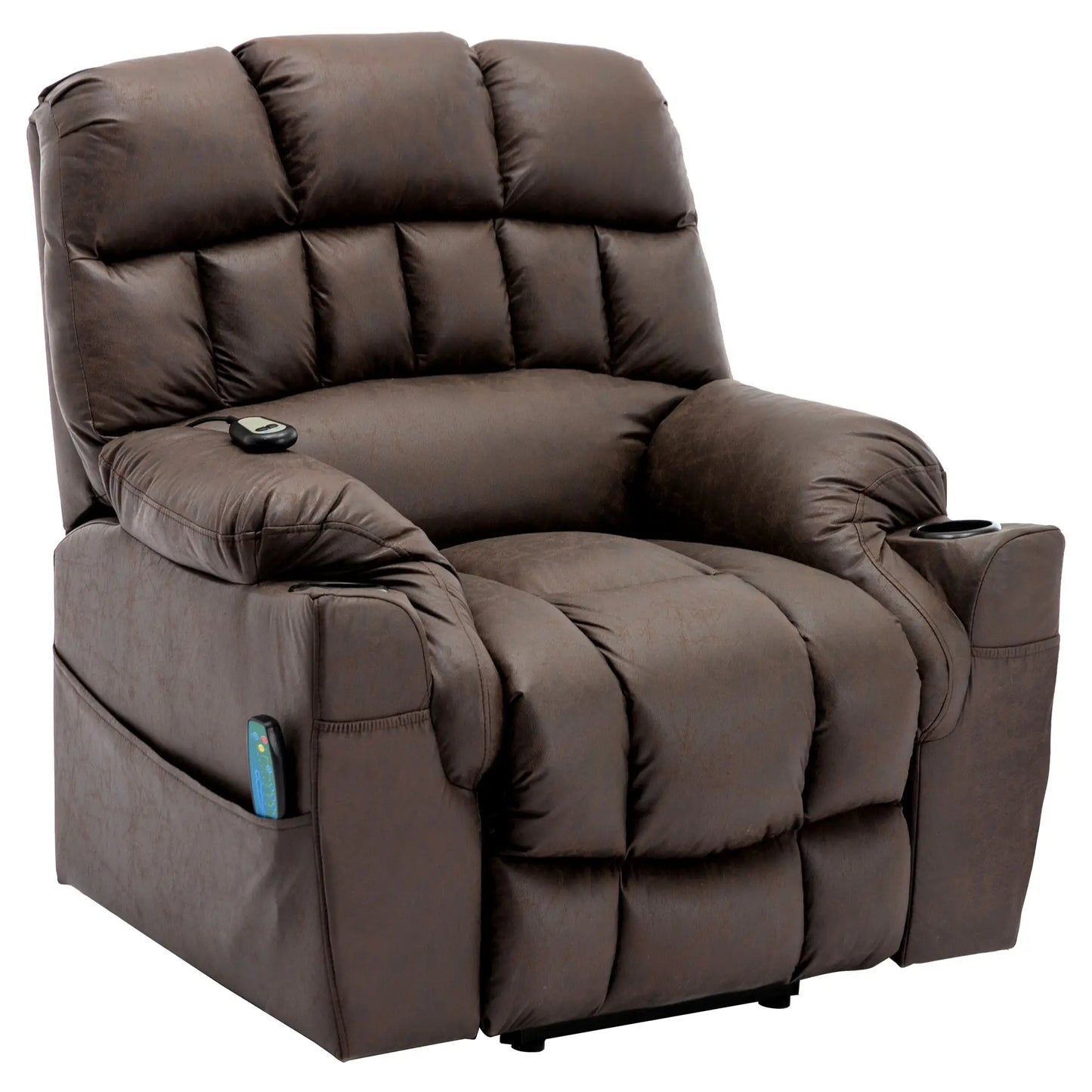 Electric Recliner Massage Chair with Heating and Power Lift, Ergonomic Lounge Sofa for Elderly - Brown