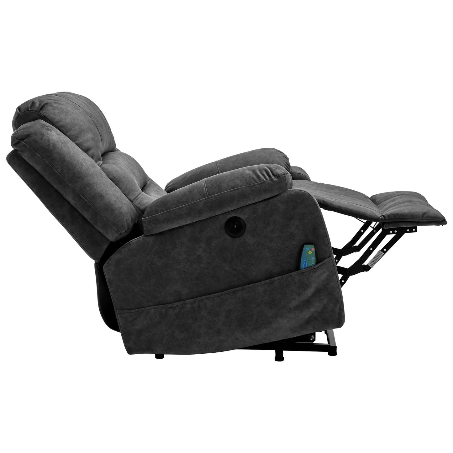 Electric Recliner Massage Chair with Heating and USB Ports, Side Pockets - Grey