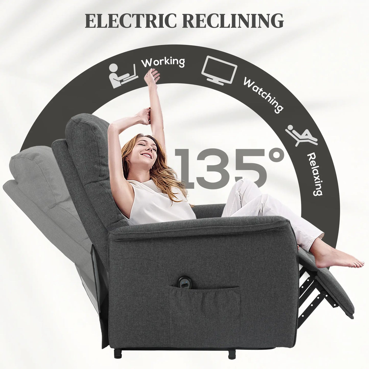 HOMCOM Electric Riser Recline Armchair, with Footrest - Dark Grey