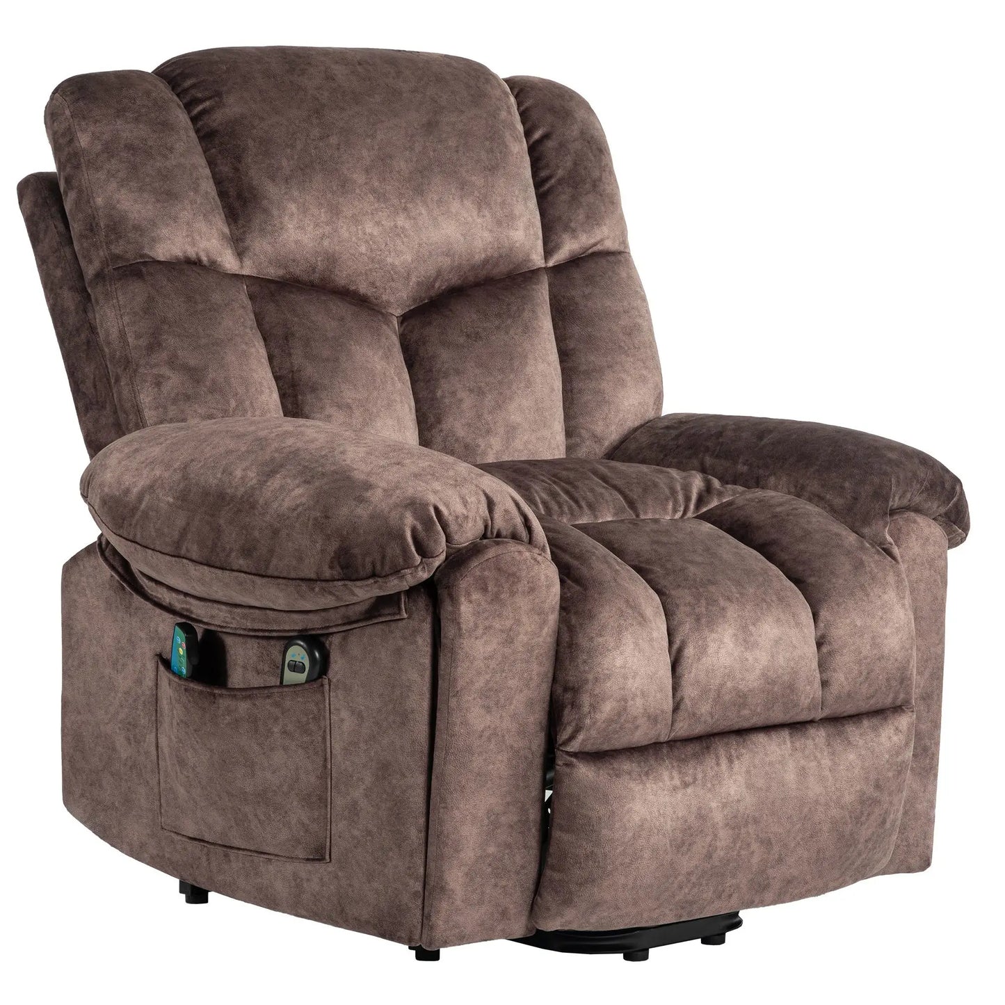 Electric Power Lift Recliner Chair with Massage and Heat, Velvet Fabric - Brown