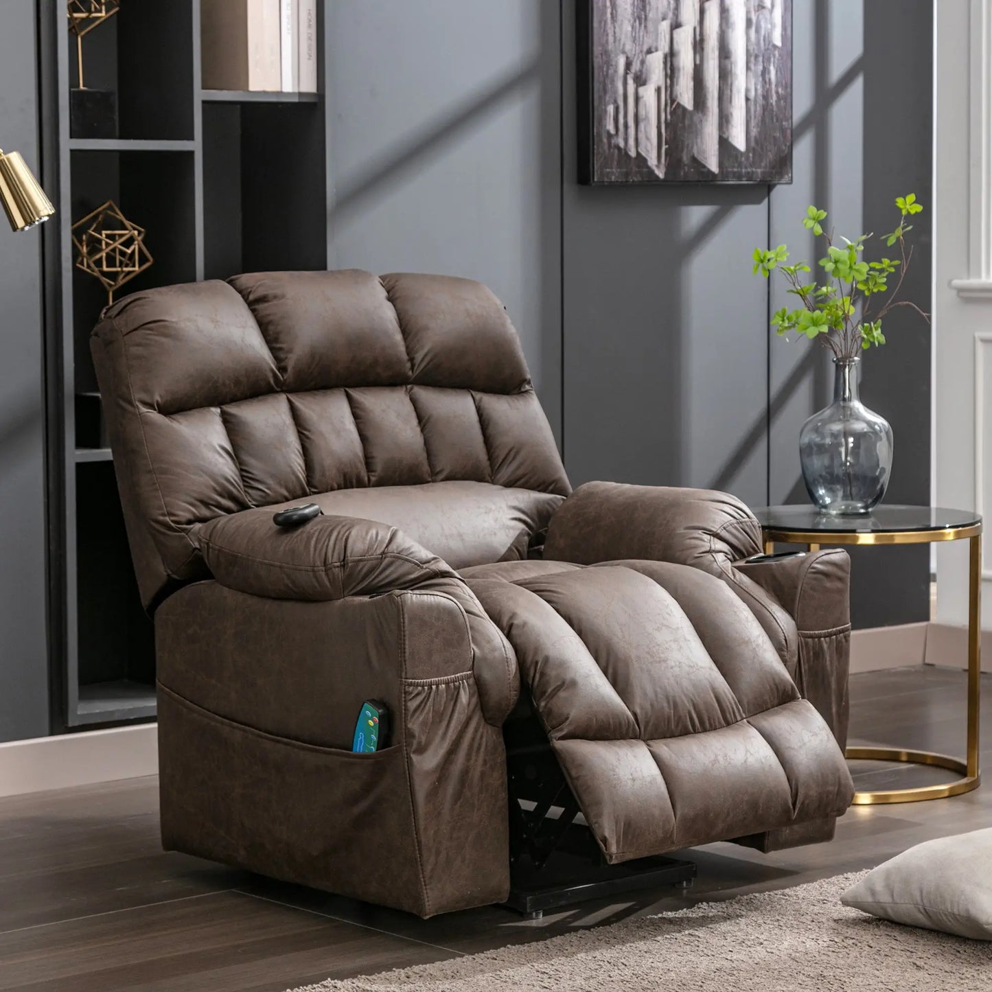 Electric Recliner Massage Chair with Heating and Power Lift, Ergonomic Lounge Sofa for Elderly - Brown