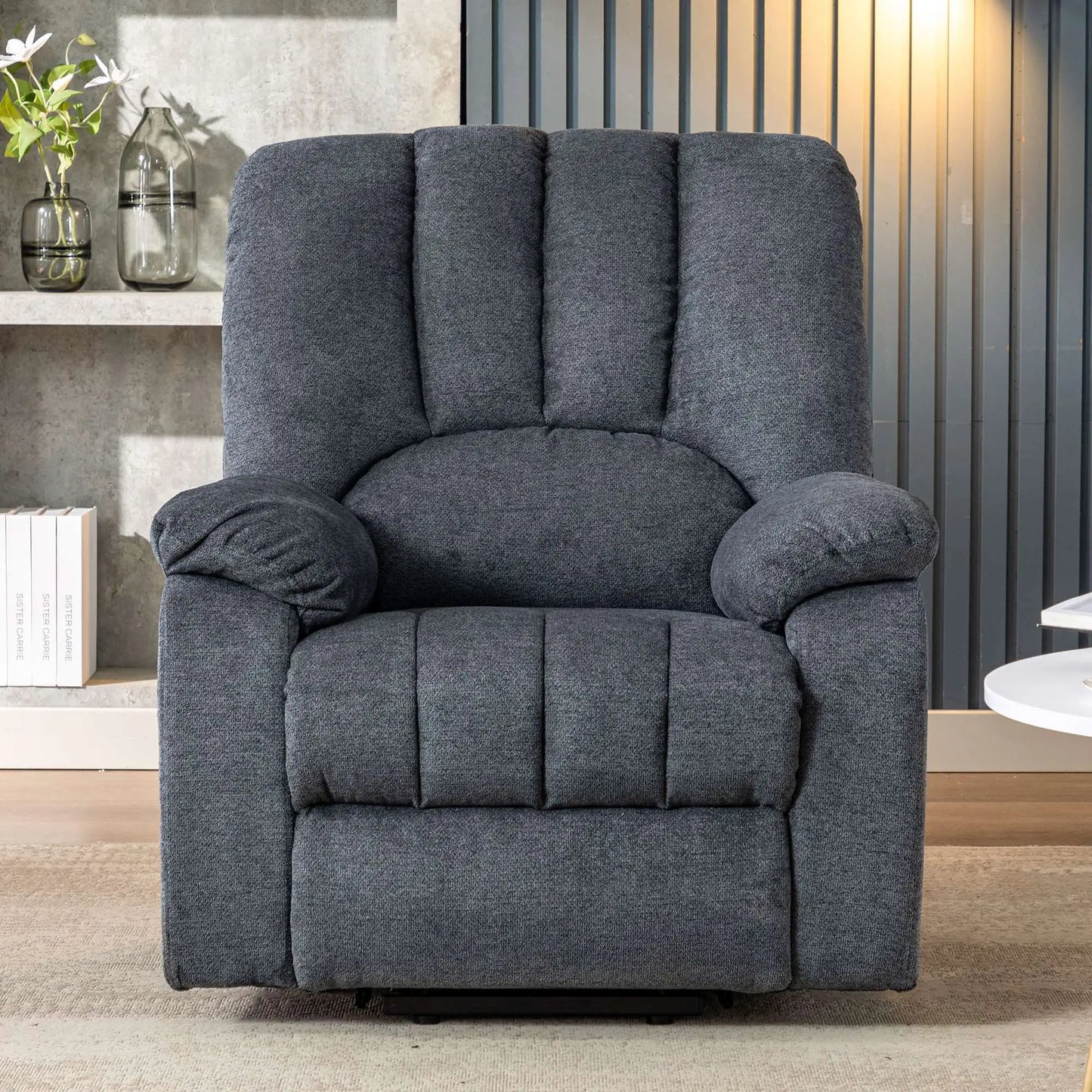 Electric Power Lift Recliner Chair with Massage and Heat, USB Ports, Side Pockets - Light Grey/Blue