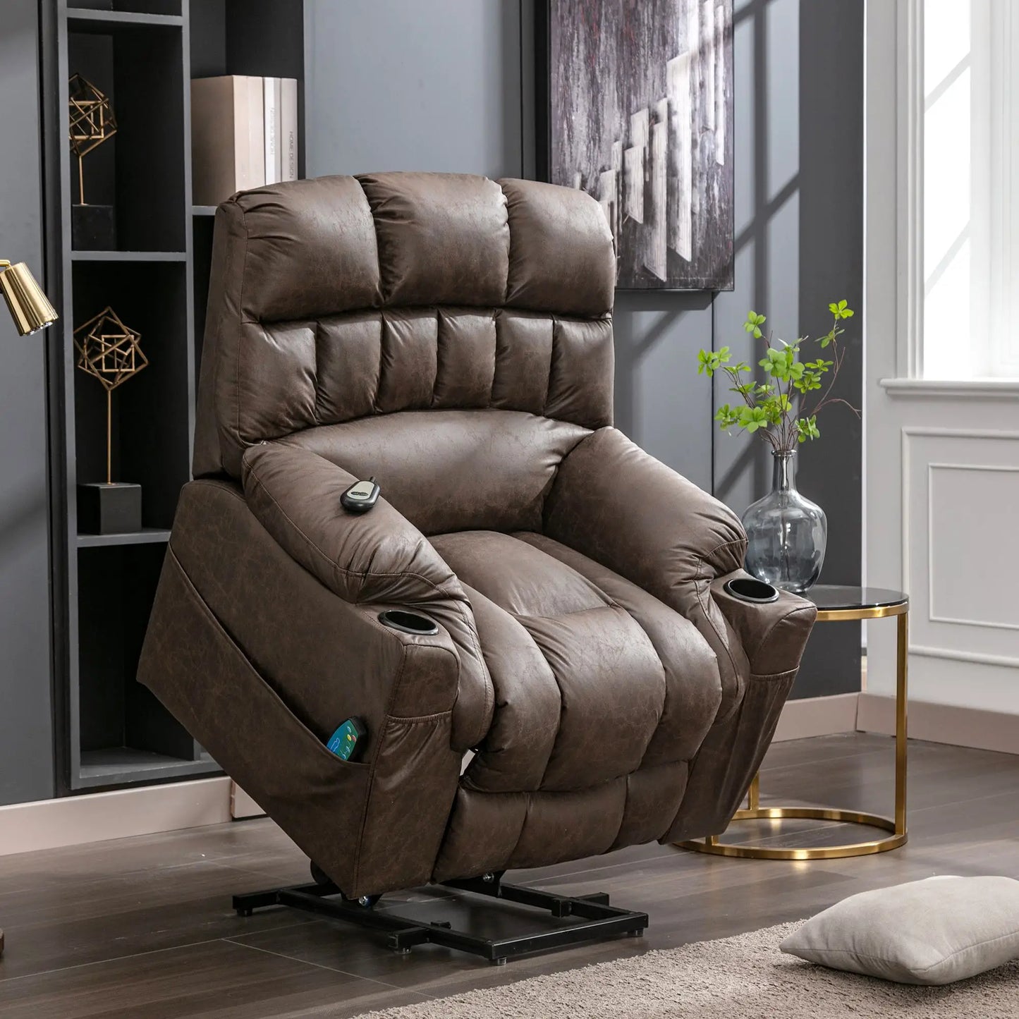 Electric Recliner Massage Chair with Heating and Power Lift, Ergonomic Lounge Sofa for Elderly - Brown