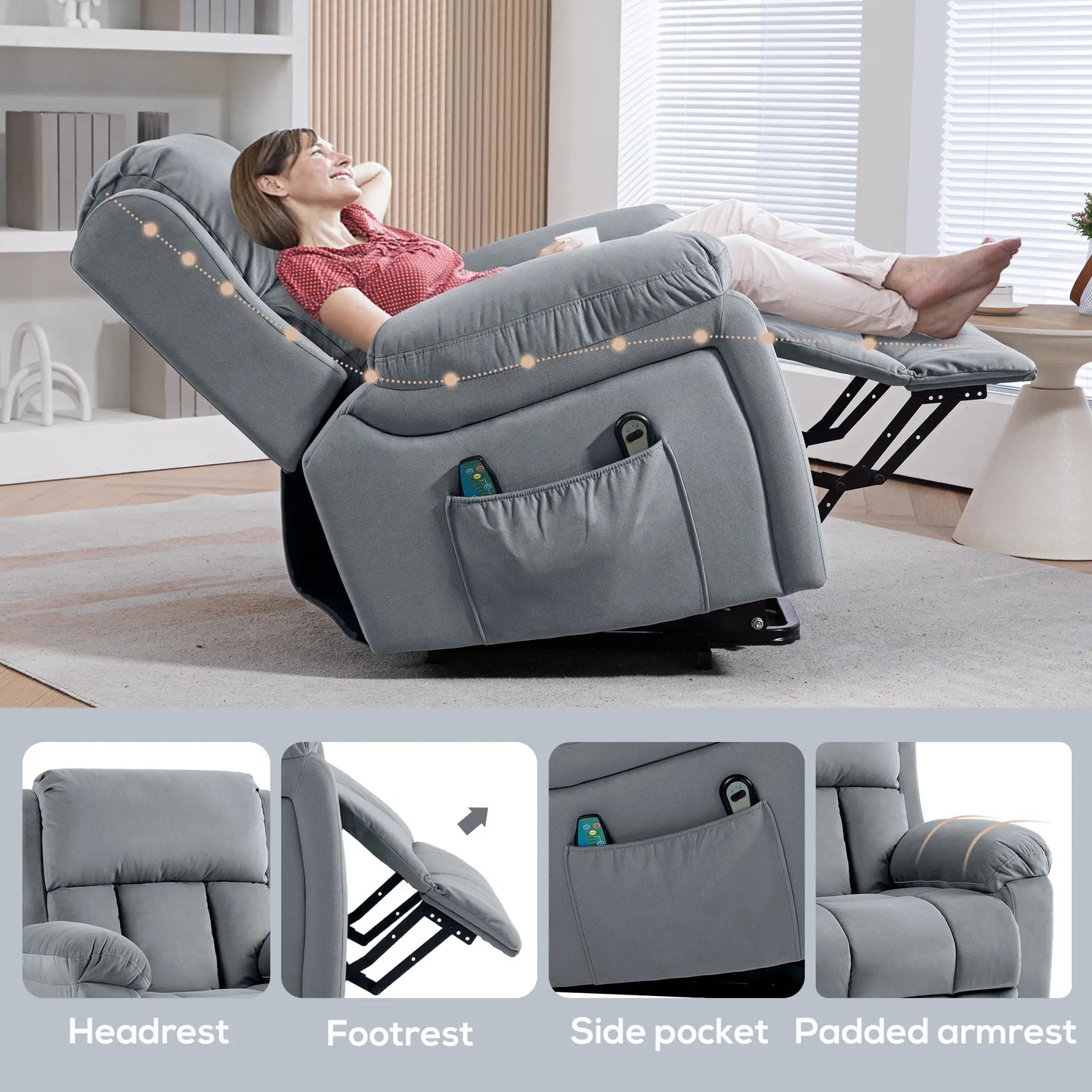 HOMCOM Eight Massage Point Electric Reclining Lift Chair, with Remote - Grey